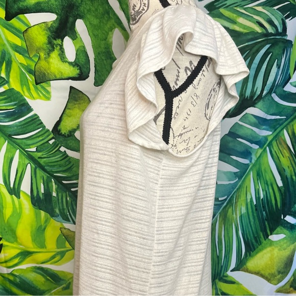 Banana Republic M Sheer Ivory Striped Flutter Sleeve Preppy Classic Feminine Top - Picture 3 of 8